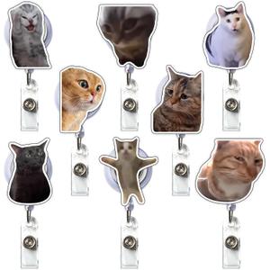 8Pcs Cat Meme Badge Reel, Cute Badge Reels Retractable Funny Clip Badge Holder for Nurse Doctor