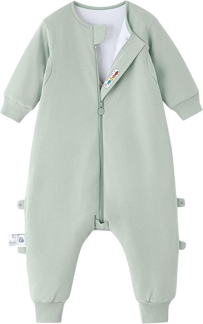 kaiya baby Unisex Toddler Sleep Sack with Feet, 2.5 Tog Baby Winter Sleep Sack Long Sleeve Gifts for Boys & Girls (3T-4T, Pea Green)