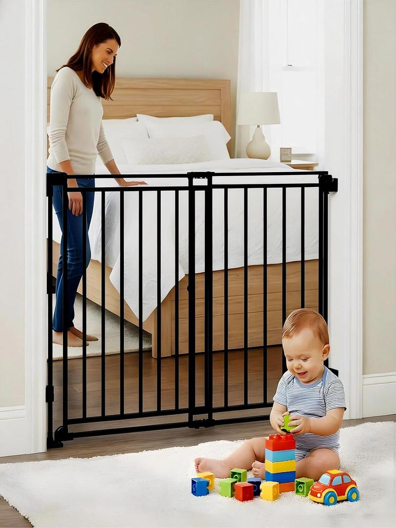 Baby Gate for Stairs Doorways & Kitchen, Extra Wide 32"-54" W x39 H Extra Tall, No Bottom Bar Dog Gate, One-Handed Auto-Close, Hardware Mount Safety Gate for Dogs & Toddlers, Black