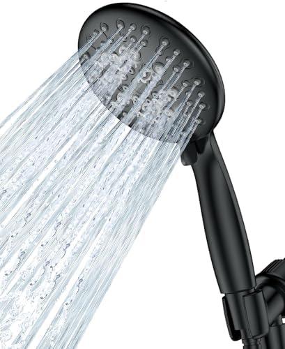 JDO Shower Head with Handheld, 6 Spray Settings High Pressure Hand Held Shower Head, 4.3" High Flow Rain Showerhead Set with Extra Long 59" Stainless Steel Hose and Adjustable Bracket(Matte Black)