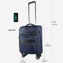 KROSER Softside Expandable Carry On Luggage with Front Business Pockets20 Inch Suitcases with Spinner Wheels & Built-in TSA Lock, Durable Suitcase Rolling Luggage with USB Port, Navy