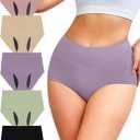 Women's High Waist Incontinence Underwear, Washable Reusable Leakproof Period Briefs for Bladder Leak, 5 Pack (Multicolor01, XXL)