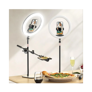 Overhead Phone Mount with Ring Light Phone Holder,10" LED Ring Light for Desk with Stand and Remote for iPhone,Phone Tripod with Light for Video Recording TikTok Live Stream Cooking Kitchen Vlogging