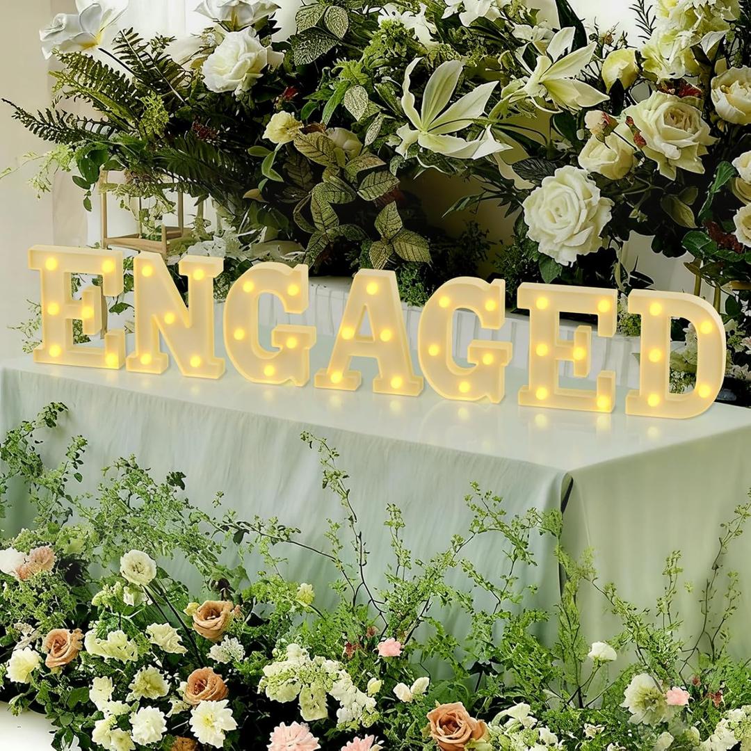 Engagement Decorations Engaged Sign Proposal Decorations For Outdoor Engagement Party Decor Large Light Up Letters Letter LightsWhite) (Small)