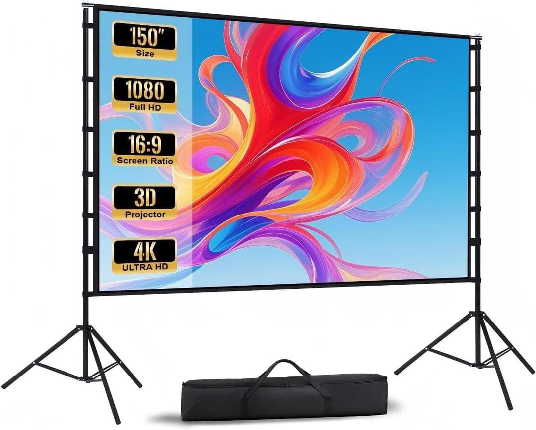 Outdoor Projector Screen with Stand - 150 Inch Portable Projector Screen Outdoor Indoor Projection Screen 16:9 4K HD Movie Screens with Carry Bag Can Enjoy Home Theater Projection Screens