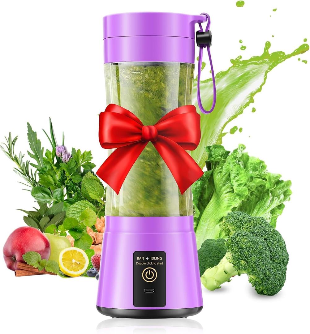 Cordless Personal Size Portable Blender - 12 Oz Blender for Smoothies and Shakes with BPA Free Traveling Juice Cup, 6 Blades for Powerful Blending, Suit for Sports/Travel/Home (Purple)