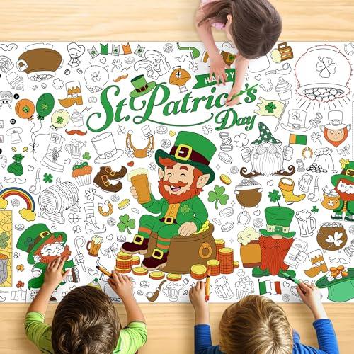 JOYGATHER St. Patrick’s Day Coloring Tablecloth for Kids, Giant 30x72 Inch Poster with Shamrocks, Leprechauns, Perfect for Party Games, Holiday Decorations, Classroom Activities, Party Supplies