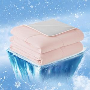 Cozy Bliss Cooling Comforter Queen Size, Cooling Blankets for Hot Sleepers and Night Sweats, Pink Gray Summer Comforter for Queen Size Bed, Breathable Soft Lightweight Silk Smooth