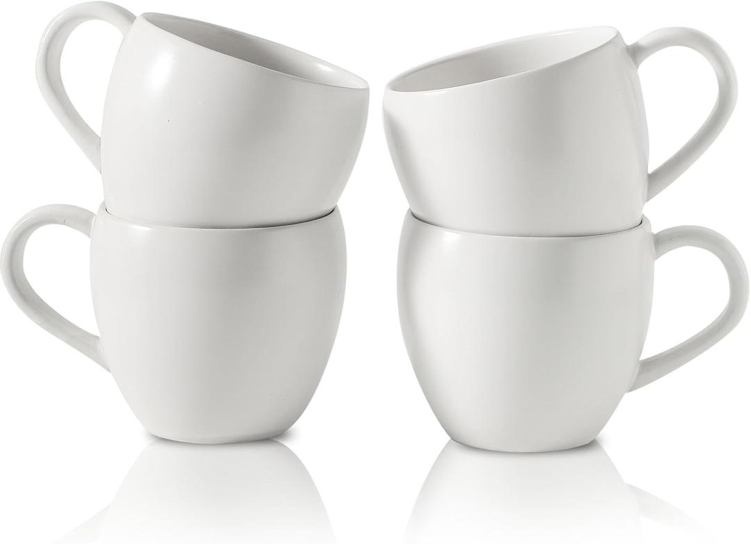 Coffee Mugs Set of 4, Stoneware 16 oz Coffee Cups for Latte, Tea, Milk, Cappuccino, Ceramic Tea Cups for Housewarming Wedding Gift, Microwave & Dishwasher Safe, Matte White