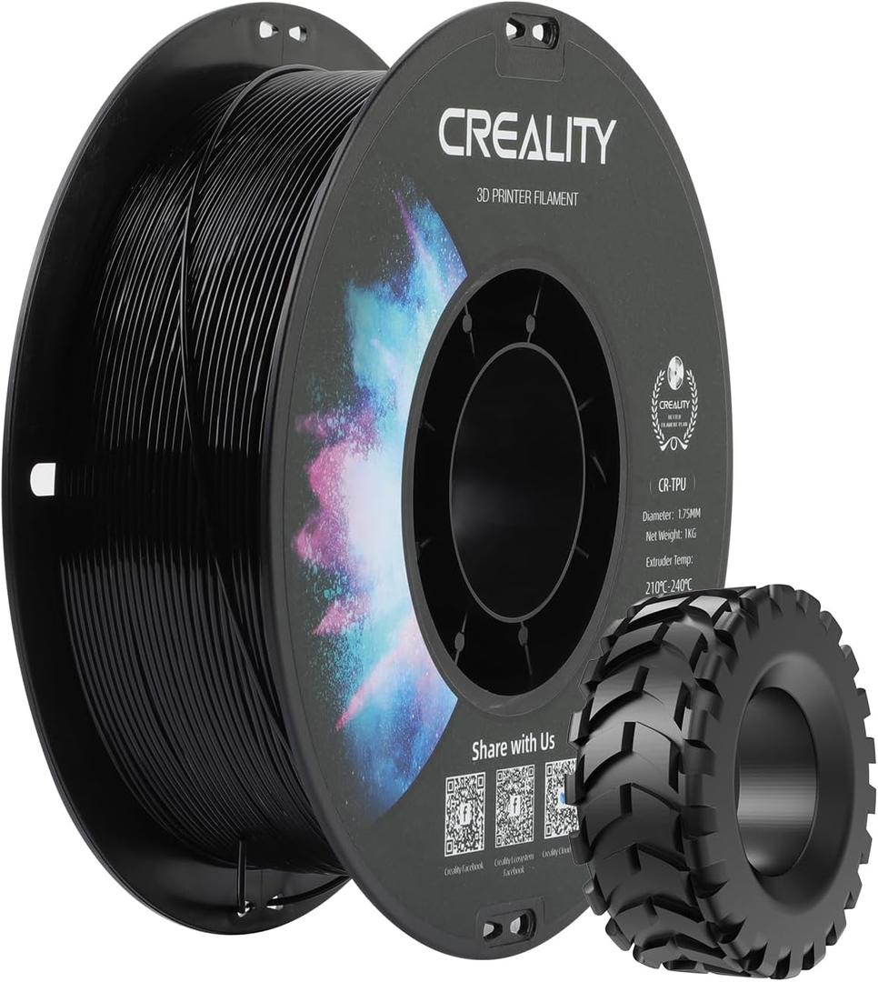 Creality TPU 95A Flexible Filament 1.75mm for 3D Printer – High Hardness & Resilience, Soft Elastic Adhesive Material – Black, 1kg / 2.2lbs