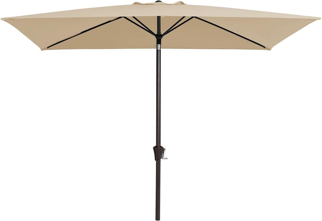 JEAREY 6.5x10ft Olefin Rectangular Patio Umbrella, Rectangle Outdoor Umbrellas with Auto Tilt Crank System, Market Table Umbrella UV Protection Fade-Resistant for Pool Deck Garden Yard, Beige