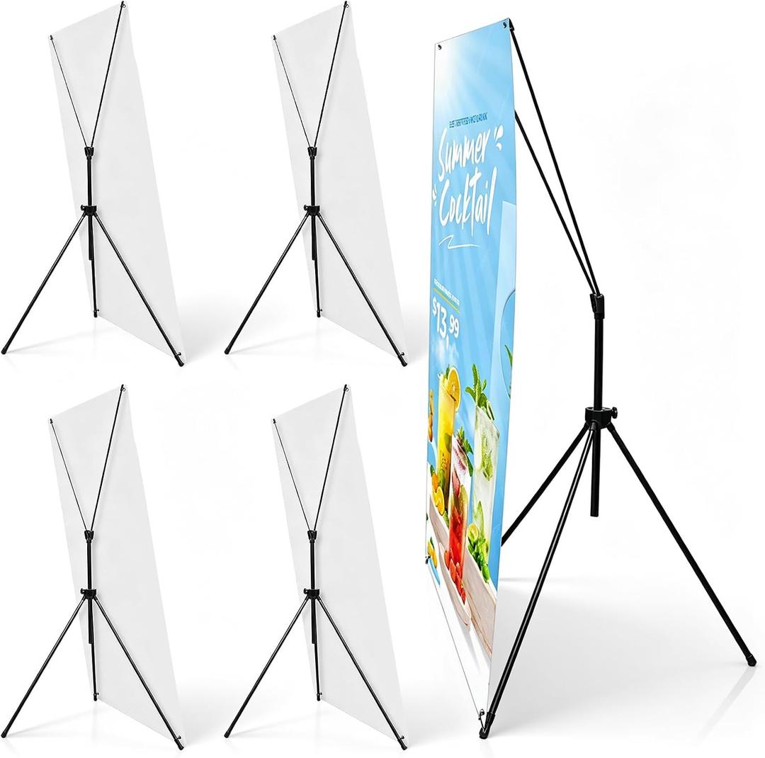 Zonon 4 Pcs X Banner Stand Adjustable Fit 23 x 63 to 32 x 78 Inch X Frame Banner Stand for Stores Tradeshow Restaurant Event Birthday Party Outdoor Activities Booth Display
