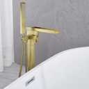 Free Standing Tub Faucet Brushed Gold, Floor Mount Freestanding Tub Faucets, Brass Stand Alone Tub Filler, Waterfall High Flow Bathtub Shower Mixer Tap