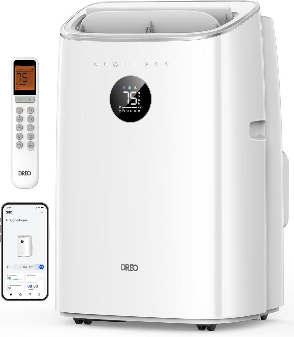DREO Portable Air Conditioner 318S, 8000 BTU ASHRAE (5000 BTU DOE) Smart AC Unit for Bedroom with Drainage-free Cooling, Fan&Dehumidifier 3 in 1, APP/Voice/Remote, Quiet Standing AC for Room Indoors