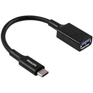 PHILIPS 6 Inch USB-C to USB-A 3.1 Female Adapter, USB-A 3.0 Port, 5 Gbps Transfer Speed, 15W Charging, for iPhone 15/Pro/Max, Galaxy S23/S22/Ultra, Google Pixel, iPad Air/Pro, Black, SWU7113A/27