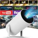 FEARWIKY Mini Projector with 5G WIFI and Bluetooth, 4K 1080P Support Portable Projector 180 Rotatable 130'' Screen Movie Projector Auto Keystone Compatible for Laptop, PC, Smartphone (White), HY300