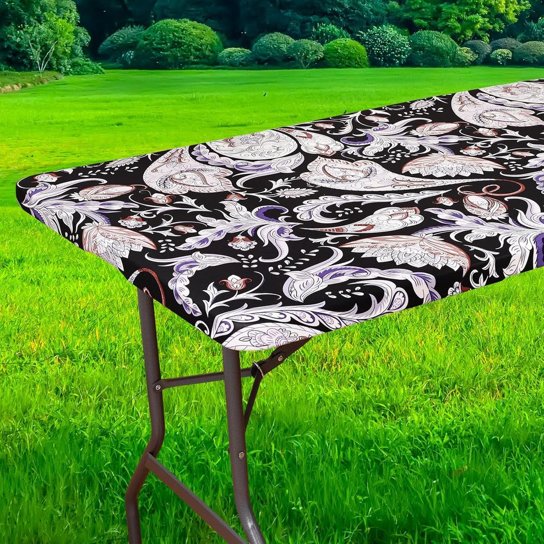 FUANGUI Spandex Rectangle Fitted Tablecloth, Rectangular Fitted Table Cloth Washable and Wrinkle Resistant Rectangular Patio Table Cover Table Protector for Party, Christmas, Thanksgiving, Banquet