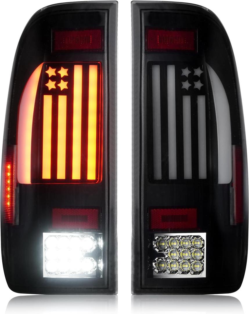 LED Tail Light for Ford F150 1997-2003, F150 Heritage 2004, F250 Light Duty (7 Lug Nut) 1997-1999, F250 F350 F450 F550 Super Duty 1999-2007, Rear Taillight Assembly, F85Z13404CA, FO2800117, FO2801117