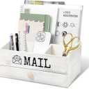 | Mail Organizer for Countertop | Desk Organizer Storage with Drawer | Wooden Rustic White