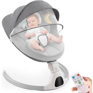 Baby Swing for Infants,Comfort Cradling Baby Rocker Portable Newborn Swing with Music/Remote Control/Timing Function,Grey (Gray)