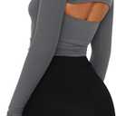 Women 2 Piece Long Sleeve Y2K Cardigan Bolero Shrug Set Strapless Going Out Crop Top 2023 Fashion T-Shirt Tank Tops (Gray)