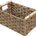 water grass Wicker Baskets for Storage,wicker storage basket,woven baskets for storage,Decorative Shelf Baskets for Pantry,Wooden Handles, Shelf Organizer (12.6 * 8.27 * 7)