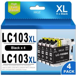 HGZ LC103XL Compatible Ink Cartridges Replaccement for LC103 LC103XL High Yield Ink Compatible with MFC-J245 MFC-J285DW MFC-J450DW MFC-J475DW MFC-J650DW MFC-J870DW MFC-J875DW Printer (4 x Black)