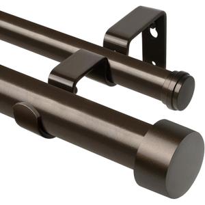 KAMANINA Double Curtain Rod for Windows 140 to 195 Inches (12-16 Feet), 1 Inch Heavy Duty Bronze Curtain Pole, Adjustable Double Rods with End Caps