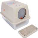 Enclosed Stainless Steel Cat Litter Box with Lid, Large High Sides Metal Litter Box, Metal Covered Litter Pan with Scoop, Metal Litter Pan Tray, Anti Urine Leakage, Easy Cleaning (Khaki)