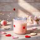 Patelai 1 Pcs Valentine's Day Red Heart Icon Juice Glasses Cups with Lids and Straws 15oz Drinking Iced Coffee Glass Cups Cute Tumbler for Valentine's Day Gifts Engagement Anniversaries Romantic Gifts