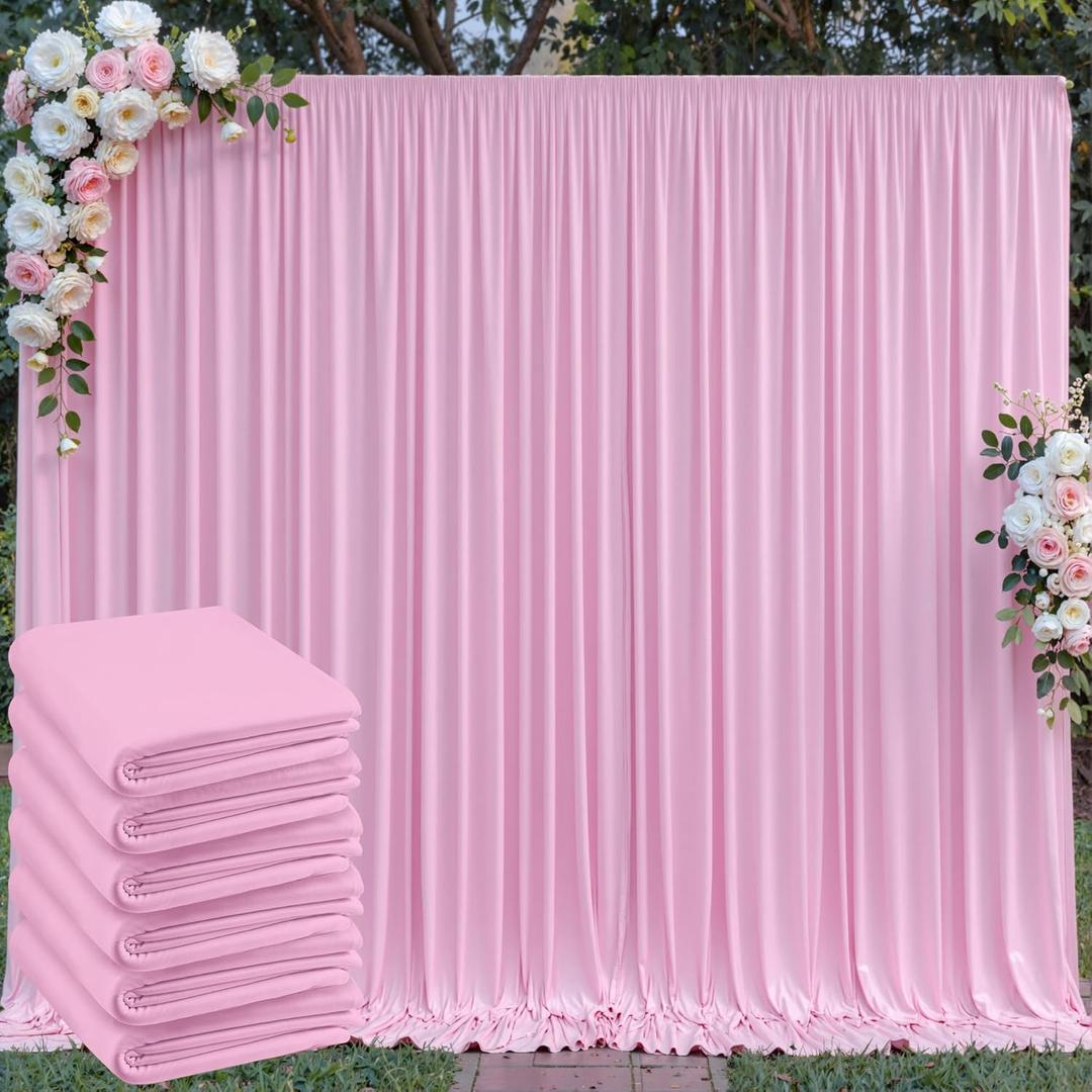 30 ft x 10 ft Wrinkle Free Baby Pink Backdrop Curtain for Parties, 6 Panels 5ftx10ft Thick Polyester Photo Backdrop Drapes for Baby Shower Birthday Party Photography Wedding Backdrop Stand