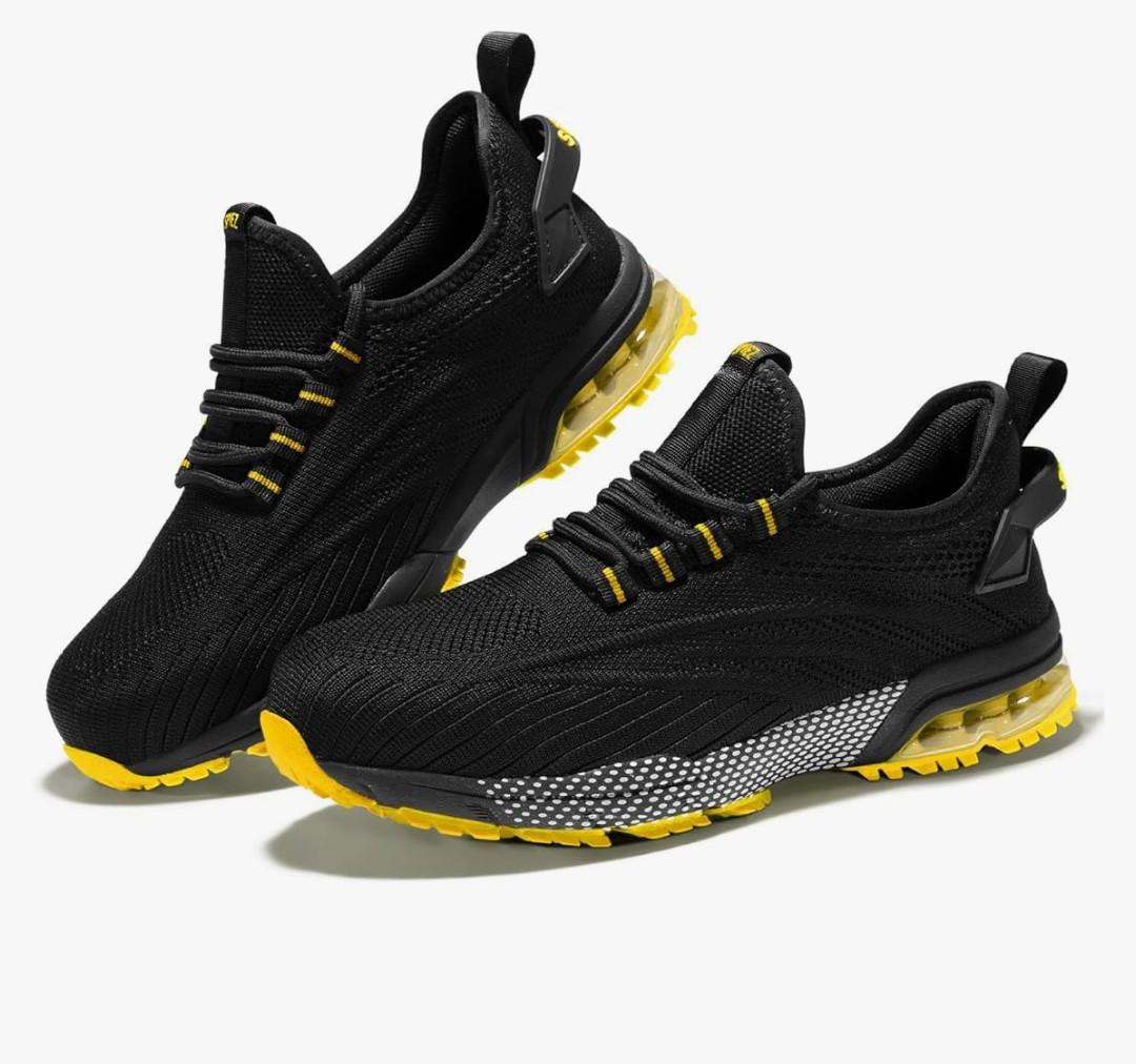 SPIEZ Composite Toe Shoes for Men Women, Lightweight Breathable Non Steel Toe Safety Shoes, Puncture Proof Slip Resistant Work Sneakers for Construction,Warehouse,Black Blue/Black Yellow