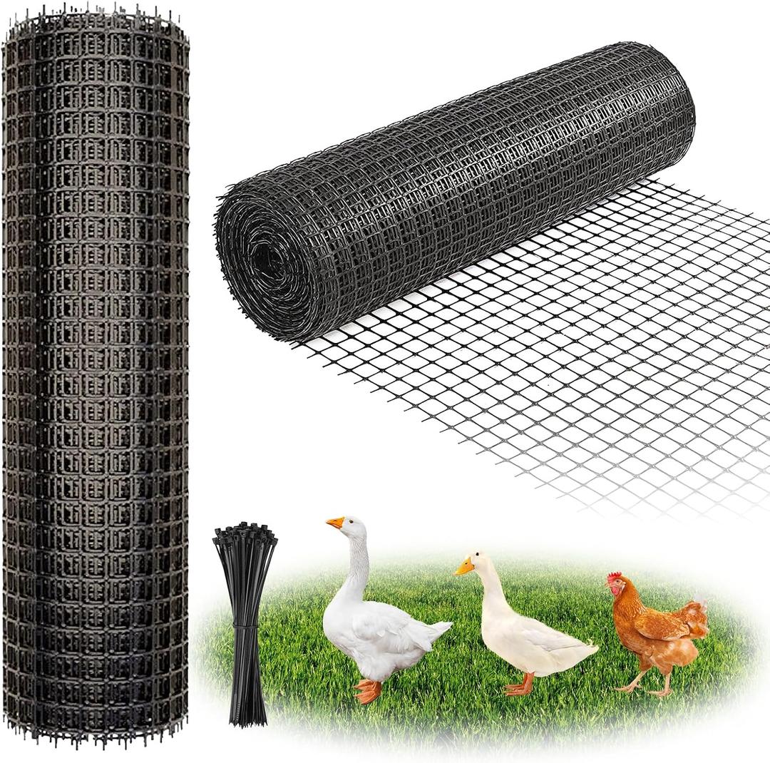 Heavy Duty Plastic Fence Roll 55" x 50' - 0.8x0.8 Inch Chicken Wire Mesh, Reusable Fencing for Garden, Rabbit/Poultry Protection, Balcony & Plant Defense (Black)