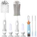 Ariseno 5-in-1 Baby Bottle Cleaner Set, Including Nylon & Silicone Bottle Brush, Cap, Straw & Nipple Brushes, BPA-Free (Grey)