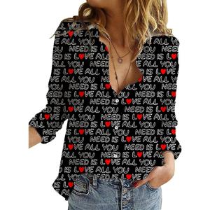 Hawaiian Button Down Shirts for Women Halloween Thankgiving Christmas Valentines St Patricks Long Sleeve Tops Blouse (Medium, Vlt Aynl)