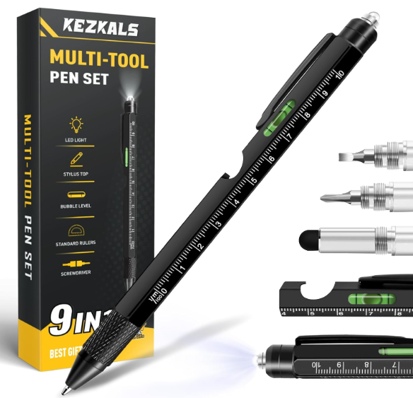 Valentines Day Gifts for Him,Multitool Pen 9 in 1 Innovative Gift for Men,with LED Light,Ruler, Stylus,Bubble Level,Screwdrivers,Unique Gifts Gadgets for Him,Boyfriend,Husband