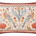 patdrea Designer Vintage Throw Pillow Covers 12"x20",Red Soft Velvet Lumbar Pillows Cover with Birds Floral Pattern,Rectangular Farmhouse Decorative Pillowcases for Couch Bed Living Room Outdoor