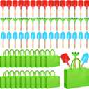 Liliful 40 Pcs Kids Gardening Tools 10 Garden Rake 10 Garden Shovel 10 Garden Trowel 10 Green Tote Bags Metal Garden Tools with Wooden Handle Beach Sandbox Toy for Planting Loosening Digging