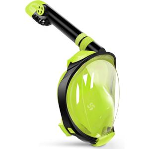 Greatever G2 Full Face Snorkel Mask with Latest Dry Top System,Foldable 180 Degree Panoramic View Snorkeling Mask with Camera Mount,Safe Breathing,Anti-Leak&Anti-Fog (Small/Medium, Yellow Green)