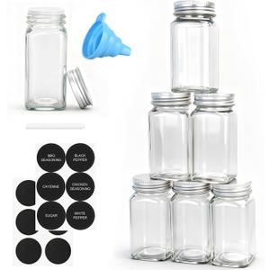 DkOvn 6pcs Glass Spice Jars, 4oz Empty Spice Jars with Metal Caps, Labels, Shaker Lids, Collapsible Funnel, Chalk Pen, Seasoning Organizer for Spice Rack