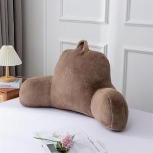 A Nice Night Faux Fur Soft Reading Pillow Bed Wedge Adult Backrest with Arms Back Support for Sitting Up in Bed/Couch for Bedrest,Khaki,Large