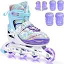 Sportneer Adjustable Inline Skates for Girls, Kids Inline Skates with Light Up Wheels Roller Blade with Protective Gear Set for Kids Girls Women Beginners Indoor & Outdoor Use | S (foot length: 7.3-8inch)