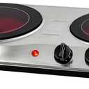 OVENTE Countertop Infrared Double Burner, 1700W Electric Hot Plate and Portable Stove with 7.75" and 6.75" Ceramic Glass Cooktop, 5 Level Temperature Setting and Easy to Clean Base, Silver BGI102S