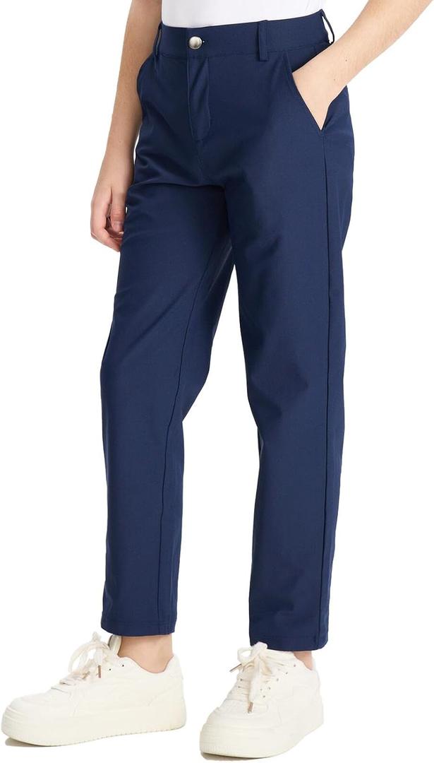 DEVOROPA Youth Boy's Golf Pants Quick Dry Athletic Chino Flat Front Pants Kids School Uniform Clothes (Large, Navy)