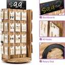 Pinzoveco Rotating Earring Display Stands for Selling with Adversitsing Board, Real Wood Jewelry Display Stand for Vendors, Large Capacity Earring Cards for Selling Rack Holder (Carbonized Brown)