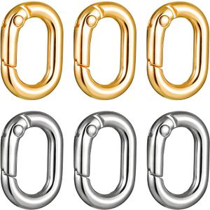 6 Pcs Oval Necklace Clasps,Charm Clasp Pendant Clasp Charm Clips Bracelet Hooks Necklace Enhancer Gold and Silver Spring Ring Clasps for Jewelry Making