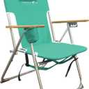 CARIBBEAN JOE Folding Beach Chair, 4 Position Portable Backpack Foldable Camping Chair with Headrest, Cup Holder, and Wooden Armrests, 300lbs Capacity