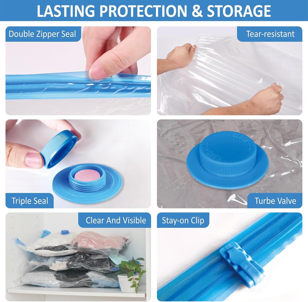 Vacuum Storage Bags with Rechargeable Wireless Electric Pump for Luggage, Suitcase, Carry-on Size Vacuum Seal Compression Space Saver Bags for Clothes and Clothing Travel