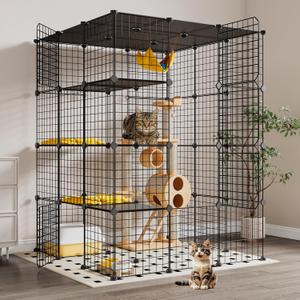 Oneluck Extra Large Cat Cage,4-Tier Catio, DIY Metal Cat Enclosure with Platforms,55 Inch Indoor Cat Cage for 1-3 Cats, Indoor Cat Playpen for Cats Rabbits Small Animals