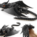 3D Printed Dragon with Wings, Fidget Dragon Toys, 3D Printed Animals, Flexible Articulated Winged Crystal Dragon Model,Home Office Decor Desktop Pet(Silk Black)